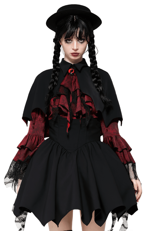 Gothic Vampire Cape with High Collar and Jewel Clasp