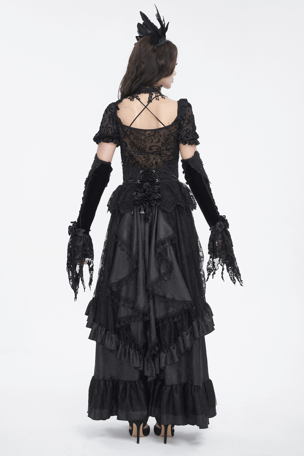 Gothic Velvet and Lace Detailed Gloves for Evenings