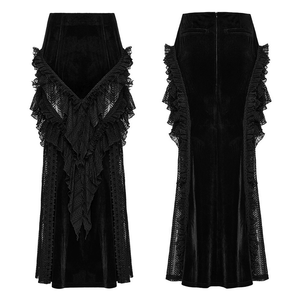 Gothic Velvet and Lace Ruffle Skirt with Mesh Detailing