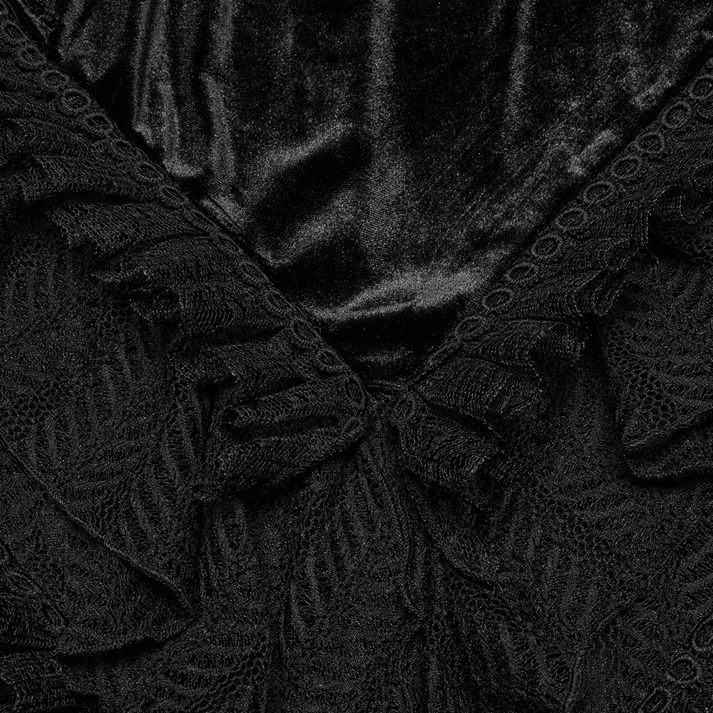Gothic Velvet and Lace Ruffle Skirt with Mesh Detailing