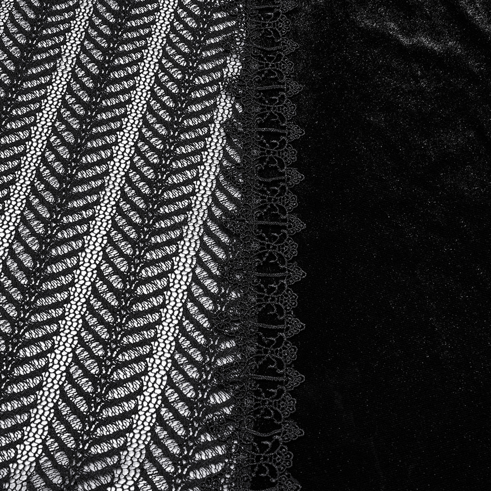 Gothic Velvet and Lace Ruffle Skirt with Mesh Detailing