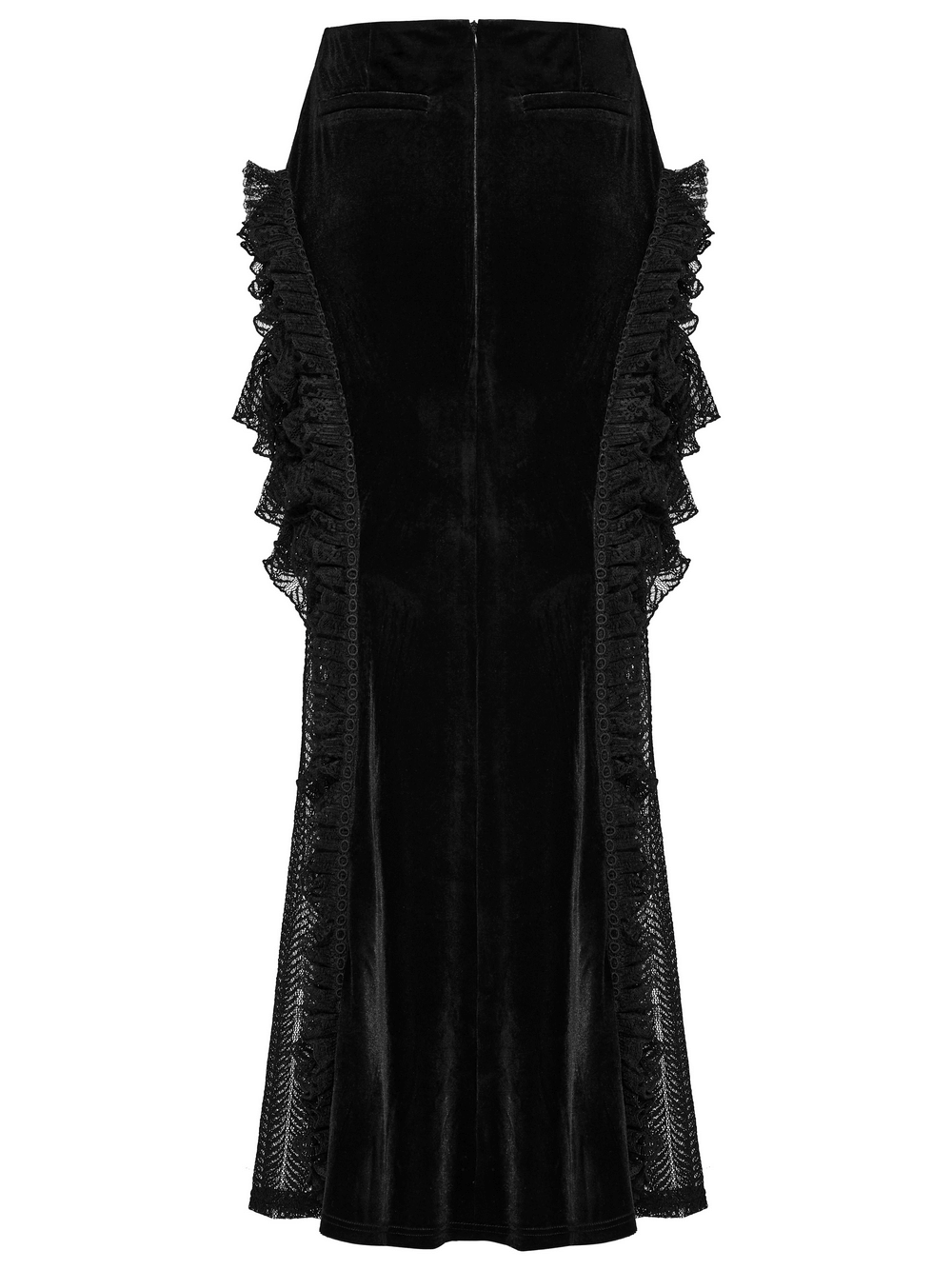 Gothic Velvet and Lace Ruffle Skirt with Mesh Detailing
