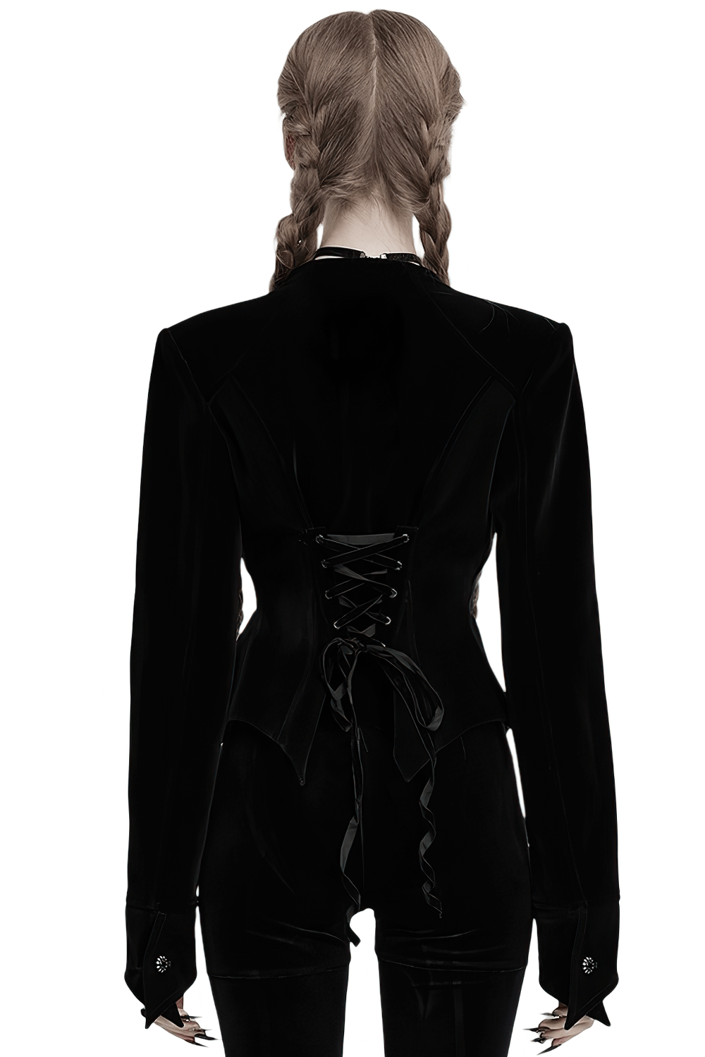 Gothic Velvet Bat Hem Jacket with Lace Details
