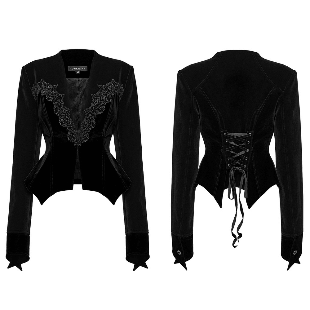 Gothic Velvet Bat Hem Jacket with Lace Details