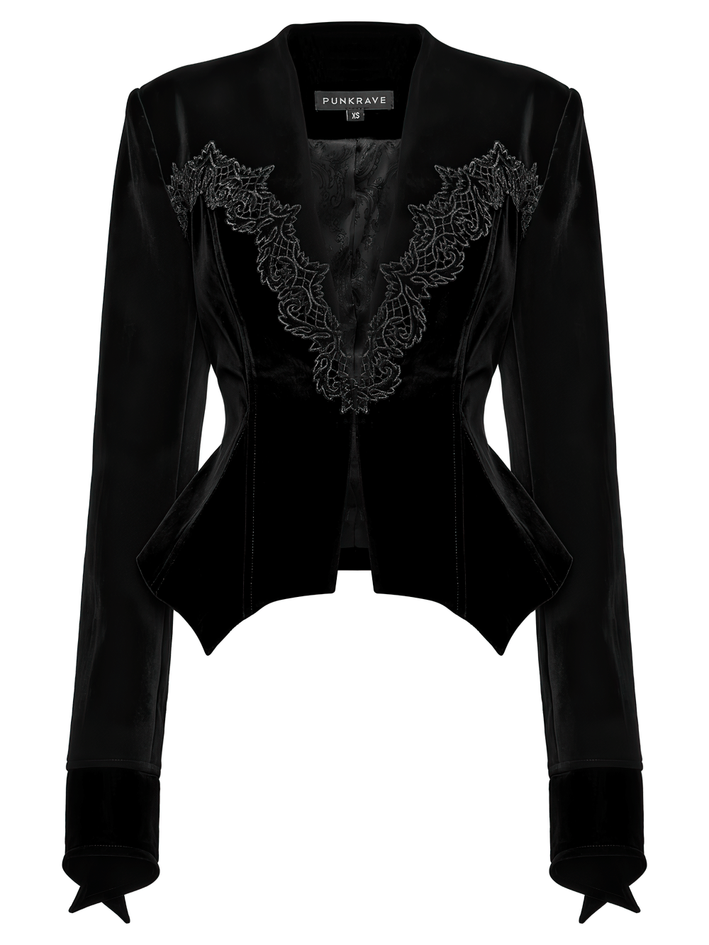 Gothic Velvet Bat Hem Jacket with Lace Details