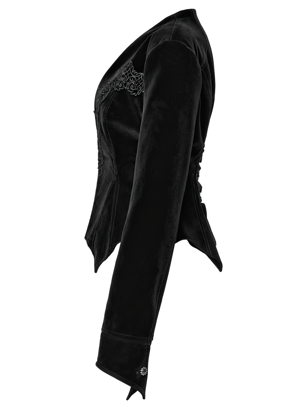 Gothic Velvet Bat Hem Jacket with Lace Details