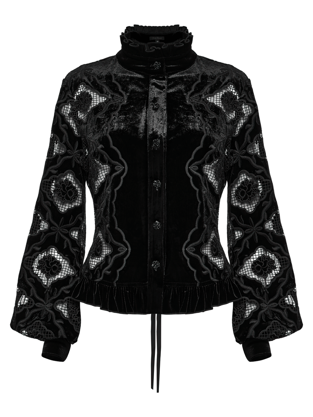 Gothic Velvet Blouse with Embroidery and Lace-Up Back