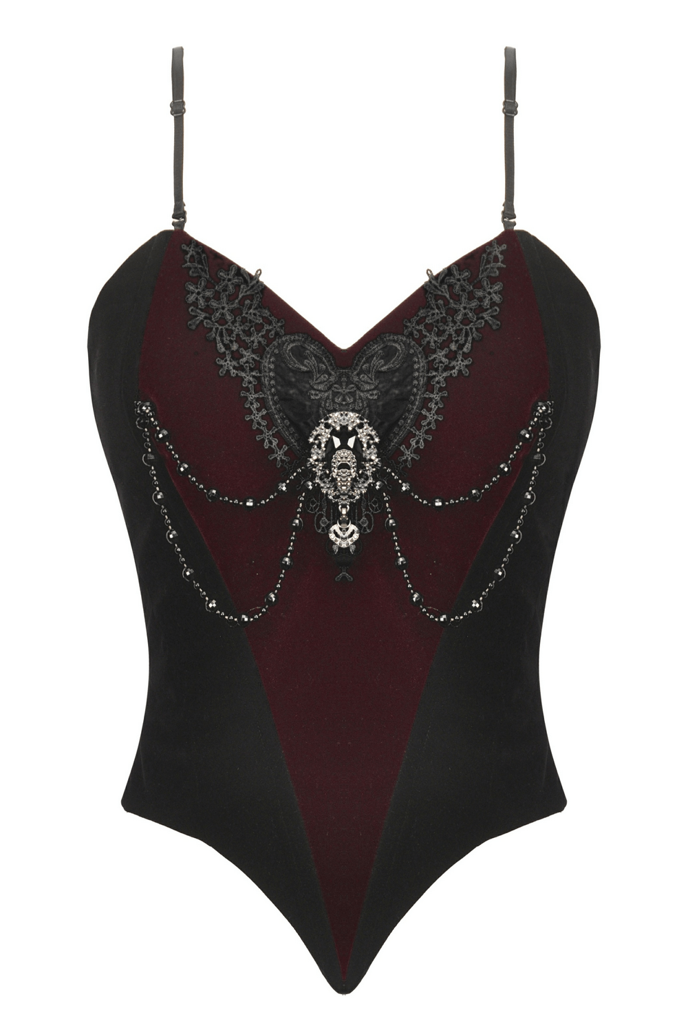 Gothic Velvet Corset Top with Lace and Chain Details