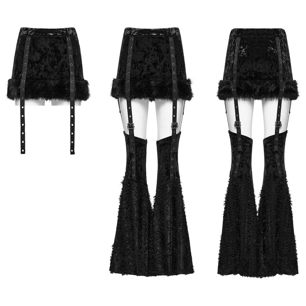 Gothic Velvet Fur Trim Skirt and Detachable Flare Pants