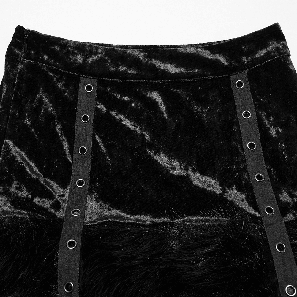 Gothic Velvet Fur Trim Skirt and Detachable Flare Pants