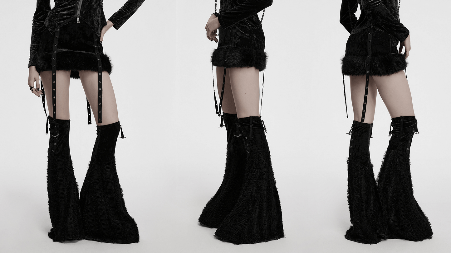 Gothic Velvet Fur Trim Skirt and Detachable Flare Pants