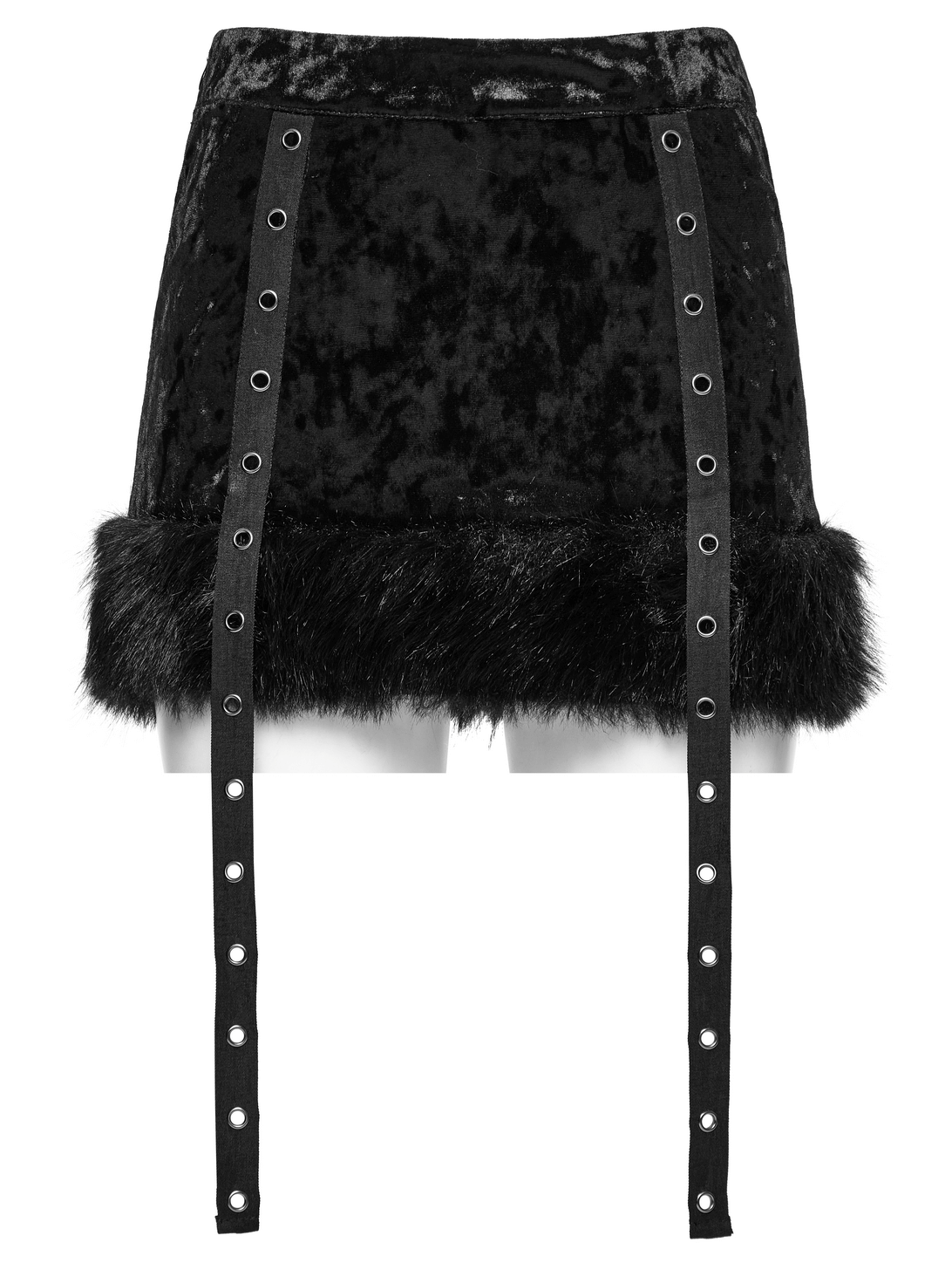 Gothic Velvet Fur Trim Skirt and Detachable Flare Pants