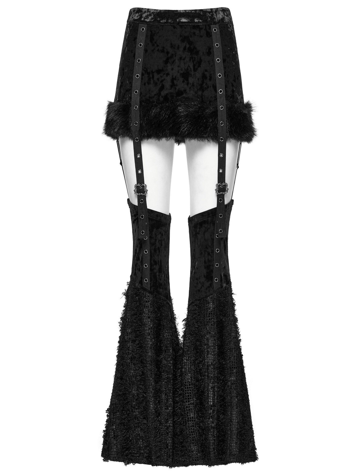 Gothic Velvet Fur Trim Skirt and Detachable Flare Pants