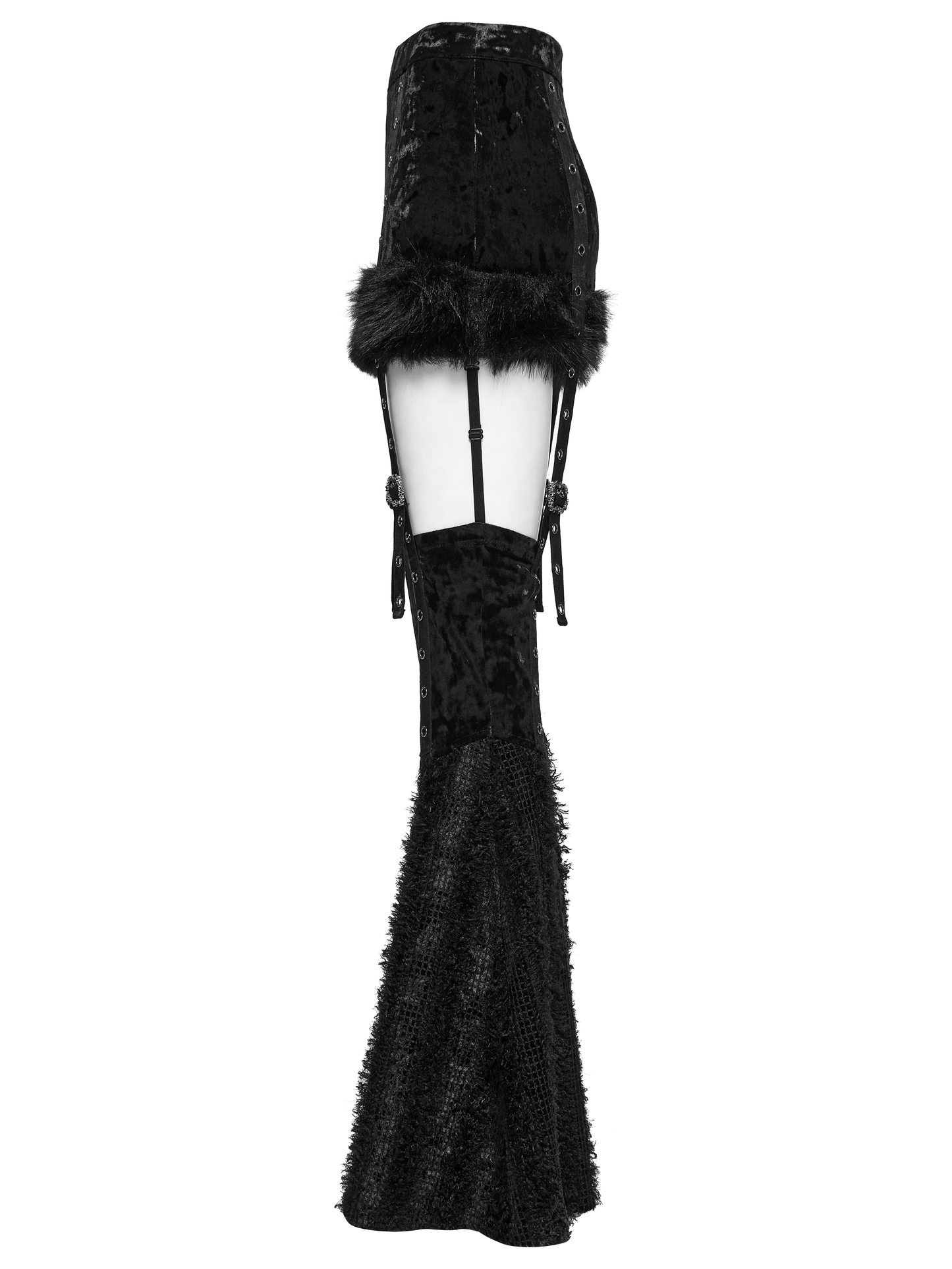 Gothic Velvet Fur Trim Skirt and Detachable Flare Pants