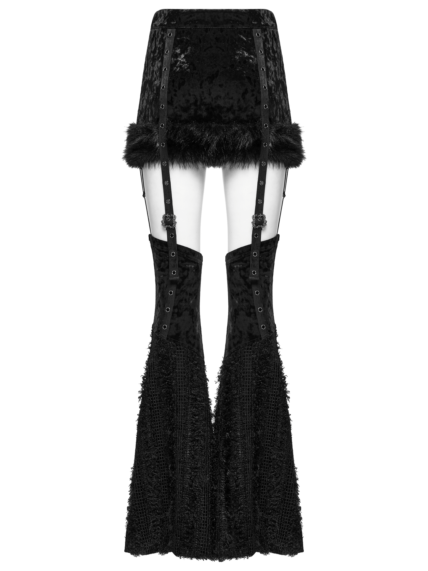 Gothic Velvet Fur Trim Skirt and Detachable Flare Pants