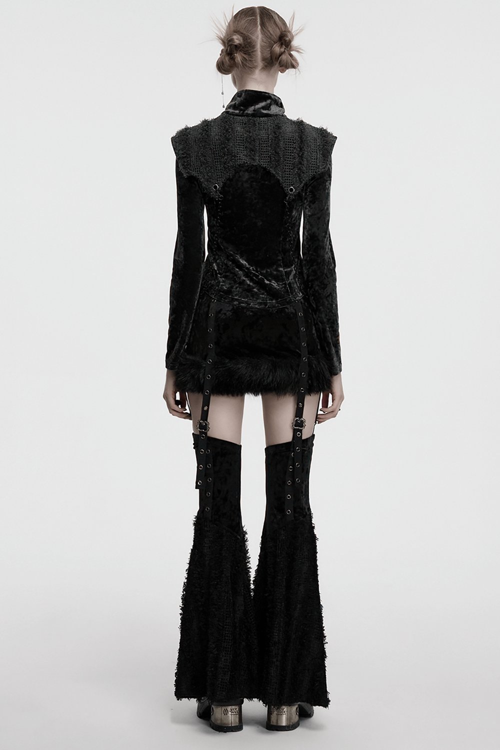 Gothic Velvet Fur Trim Skirt and Detachable Flare Pants