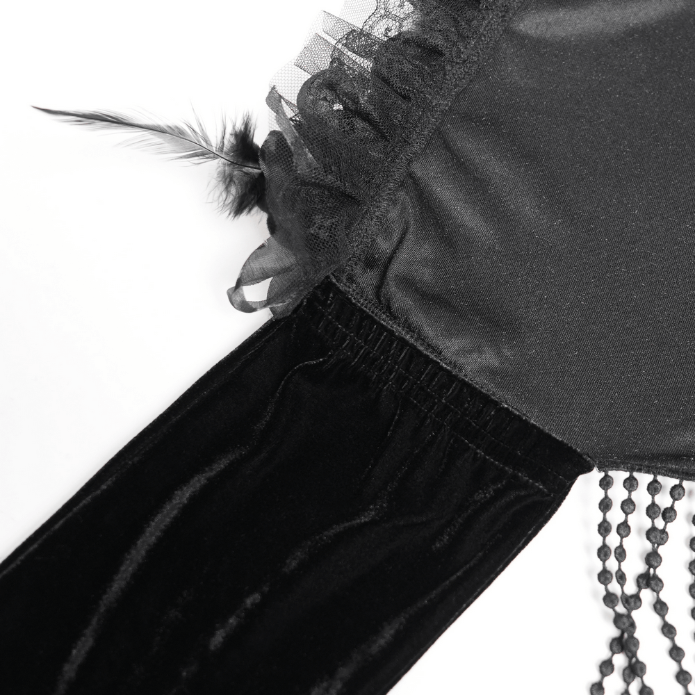 Gothic Velvet Hooded Cape with Floral Detailing and Fringe