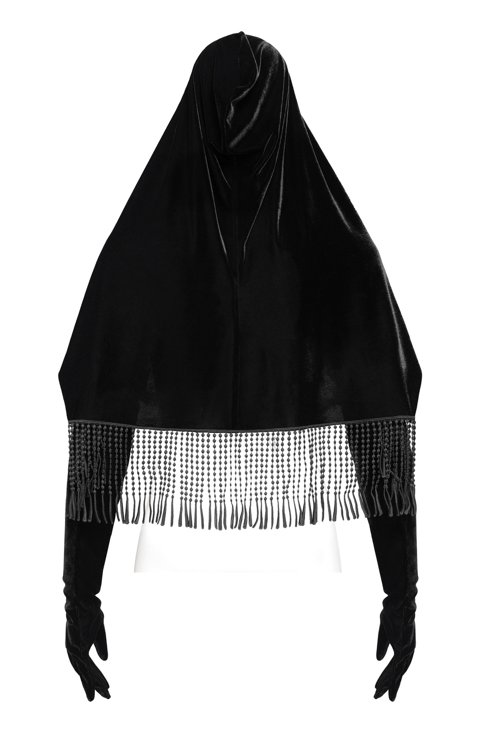 Gothic Velvet Hooded Cape with Floral Detailing and Fringe