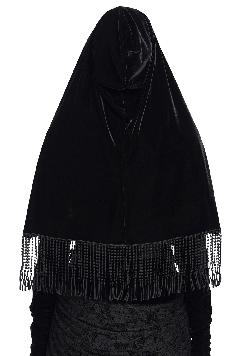 Gothic Velvet Hooded Cape with Floral Detailing and Fringe