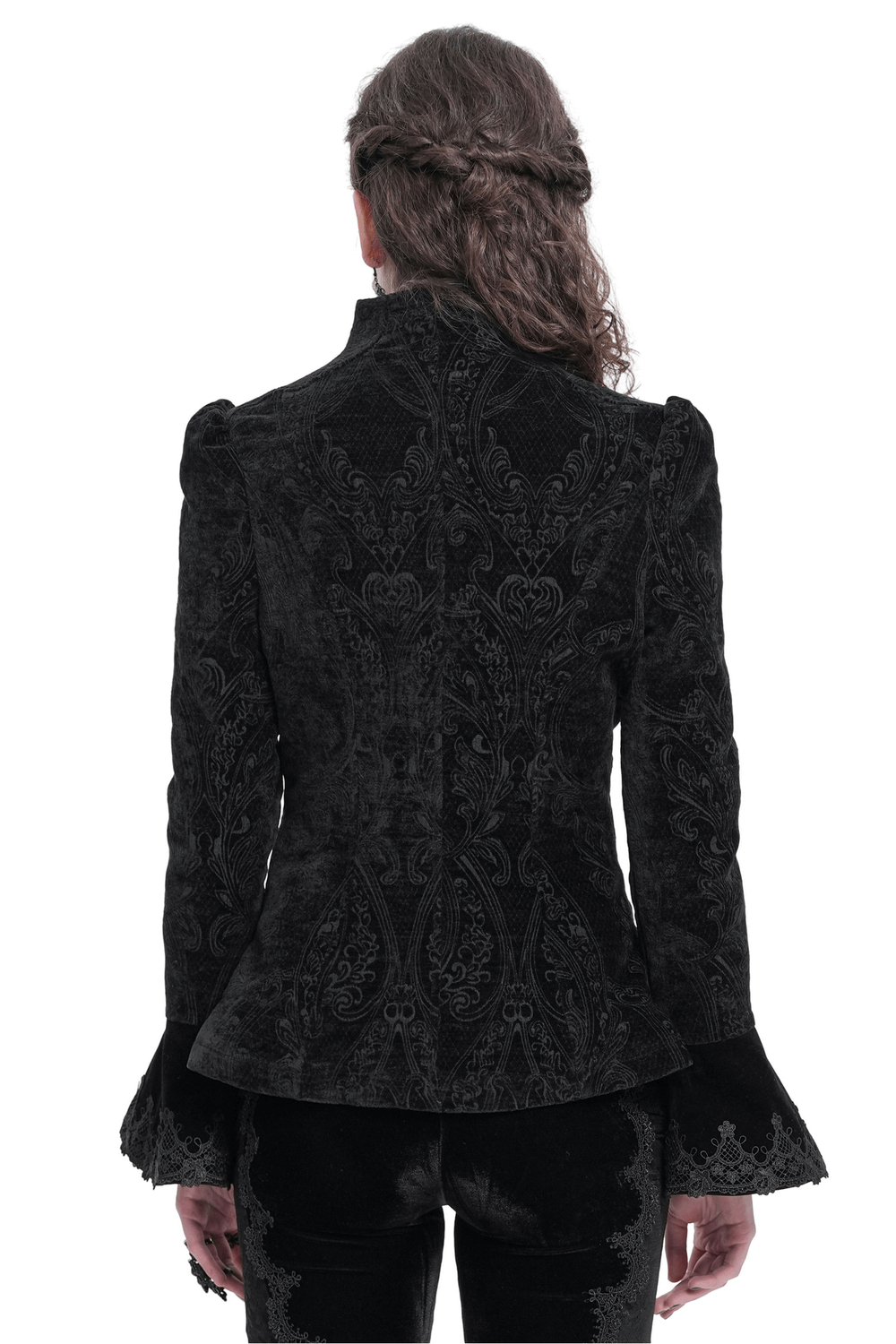 Gothic Velvet Jacket with Embroidery and Chain Details