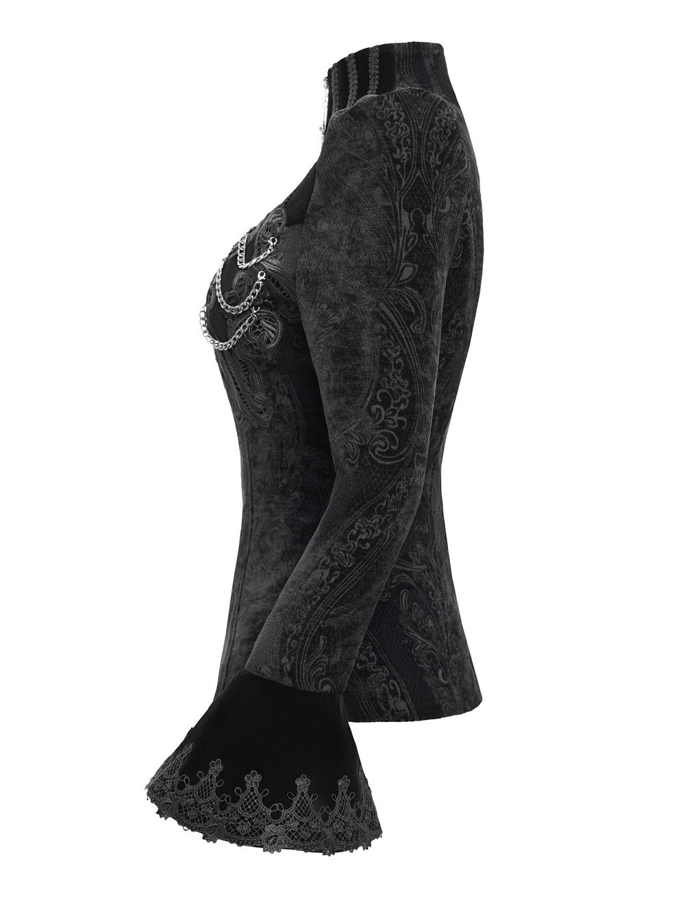 Gothic Velvet Jacket with Embroidery and Chain Details