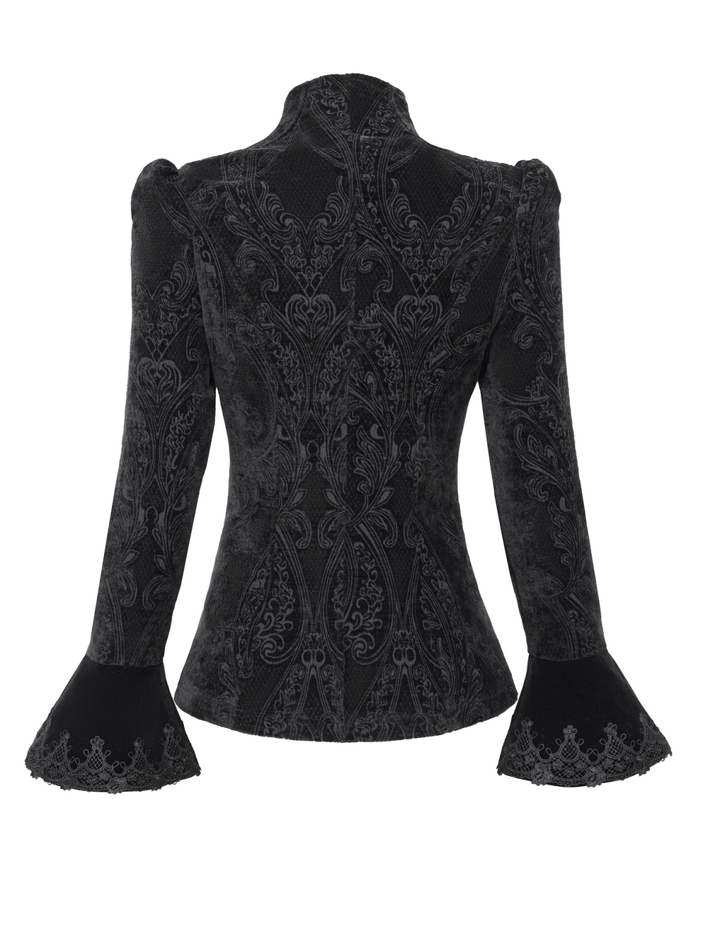Gothic Velvet Jacket with Embroidery and Chain Details