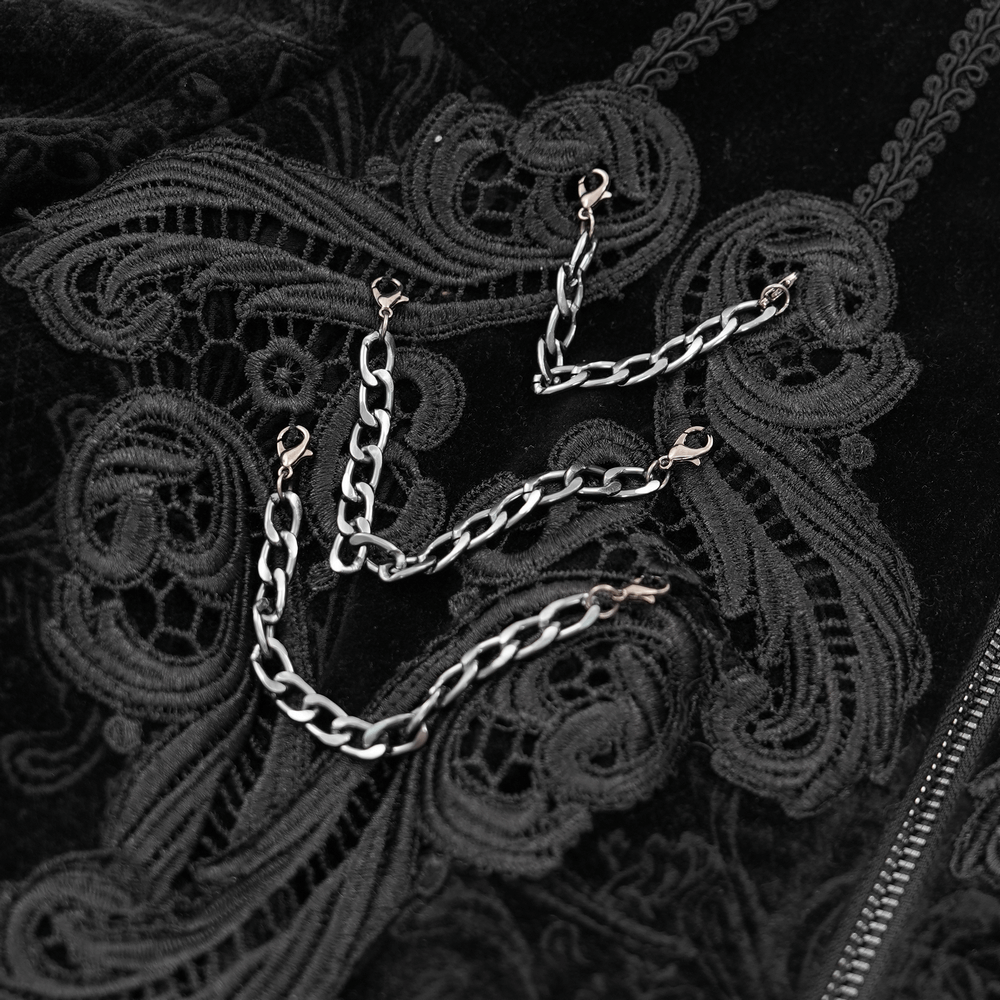 Gothic Velvet Jacket with Embroidery and Chain Details