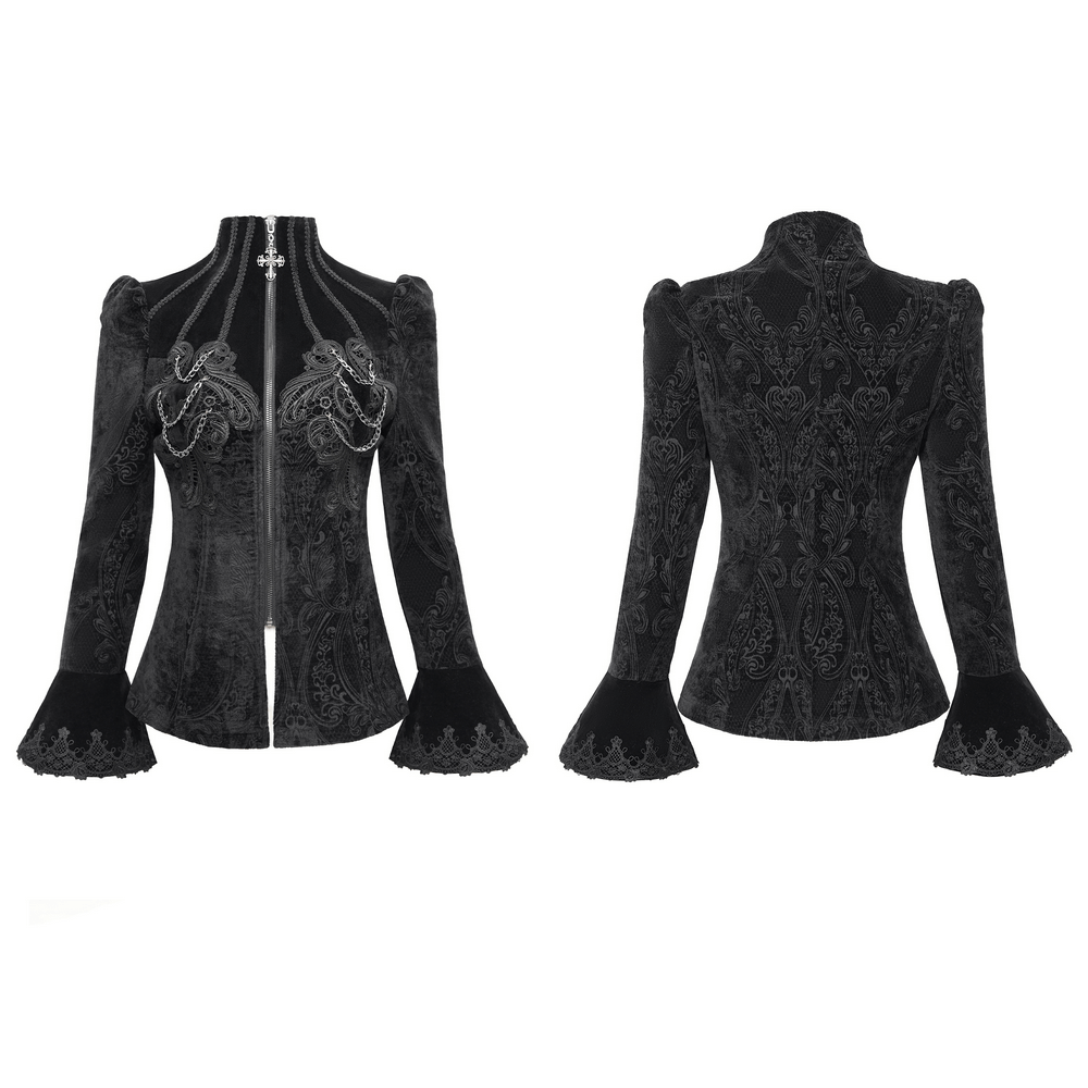 Gothic Velvet Jacket with Embroidery and Chain Details