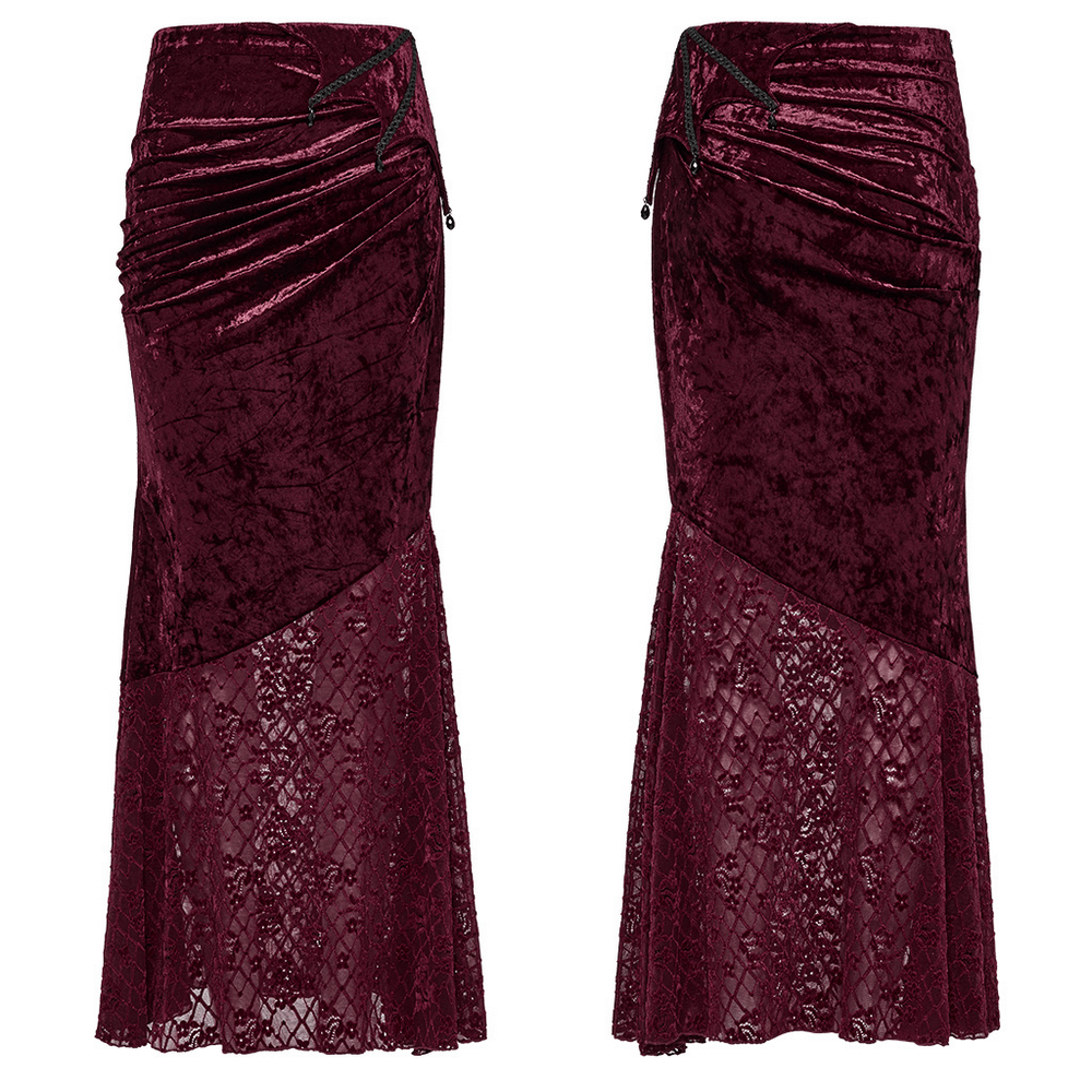 Gothic Velvet Lace Asymmetrical Skirt with Fishtail Design