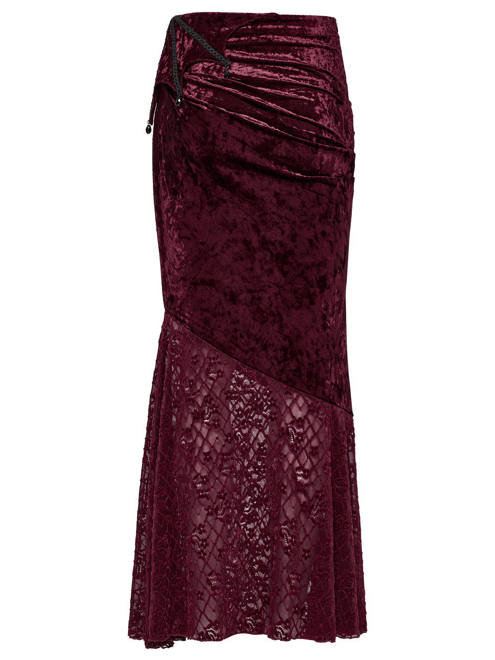 Gothic Velvet Lace Asymmetrical Skirt with Fishtail Design