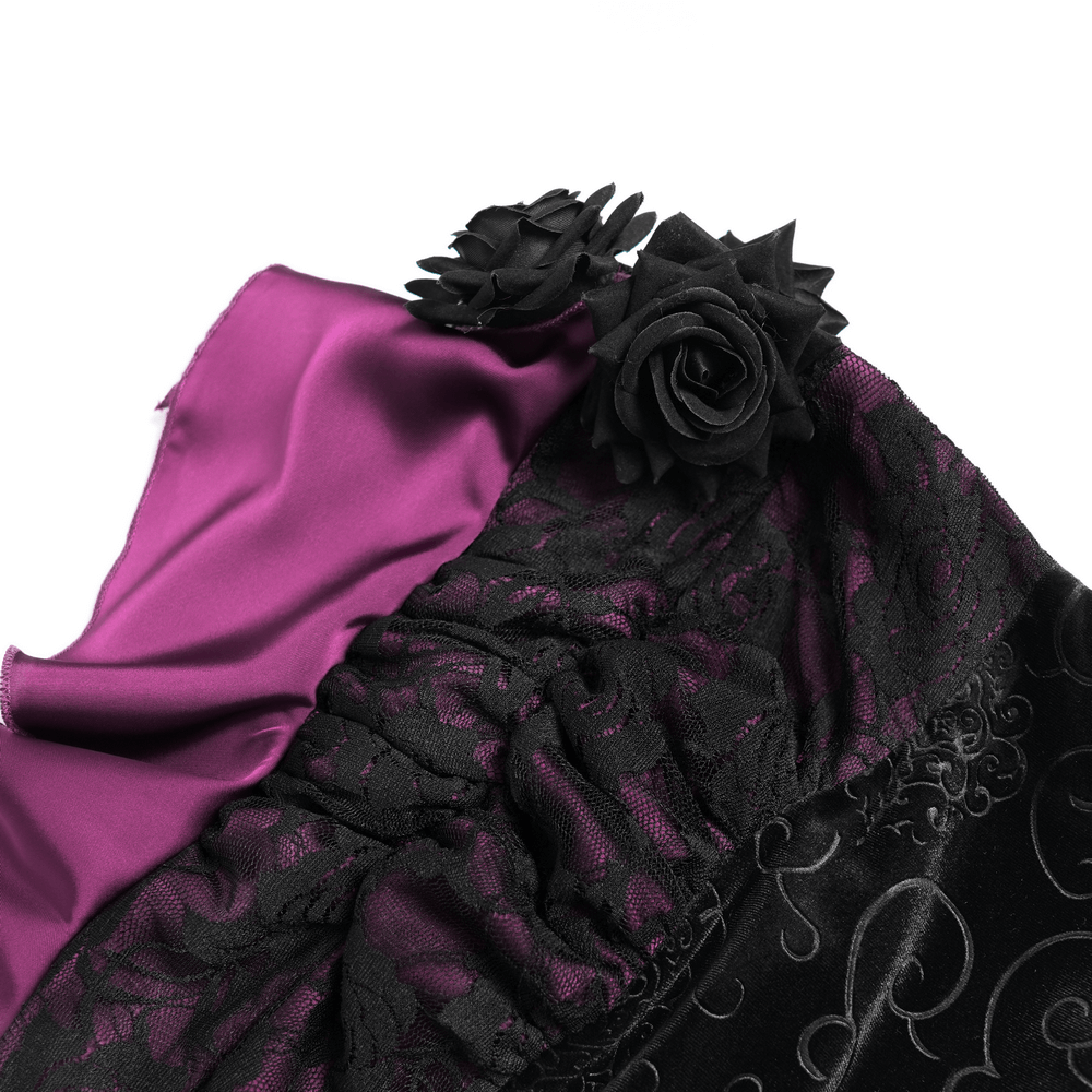 Gothic Velvet Maxi Skirt with Purple Ruffles and Chains