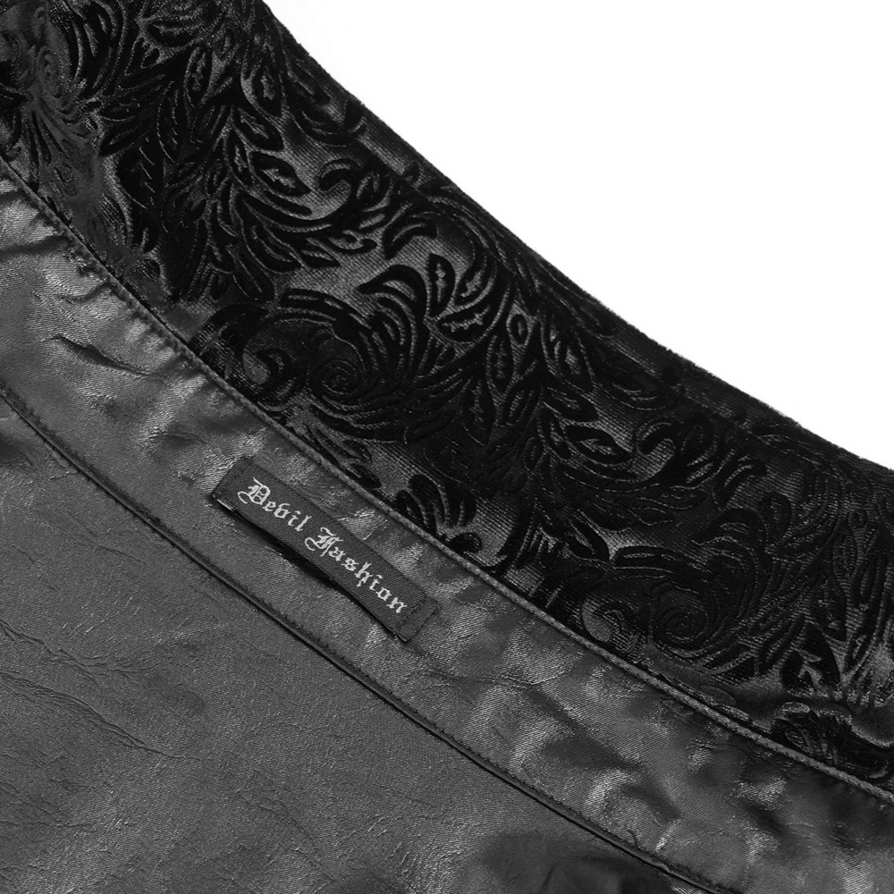 Gothic Velvet Shirt with Leather Trim and Lace-Up Detail