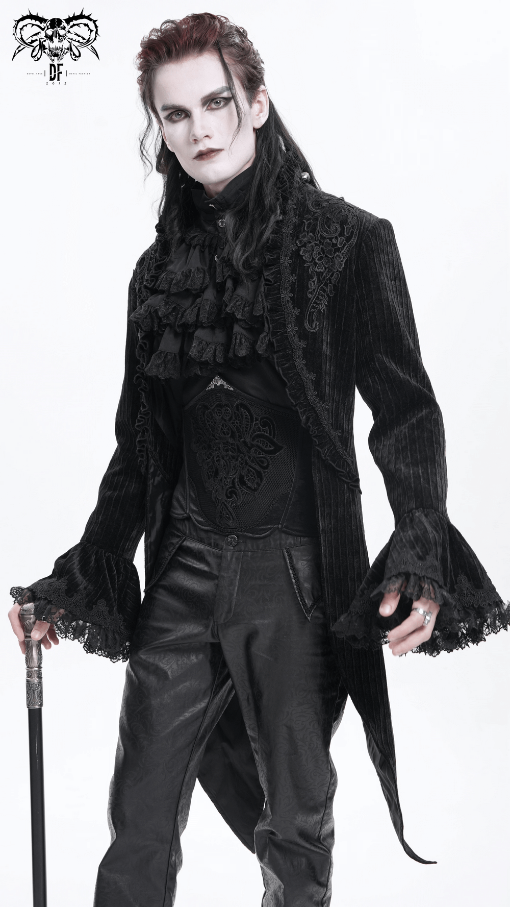 Gothic Velvet Swallowtail Jacket with Embroidered Trim