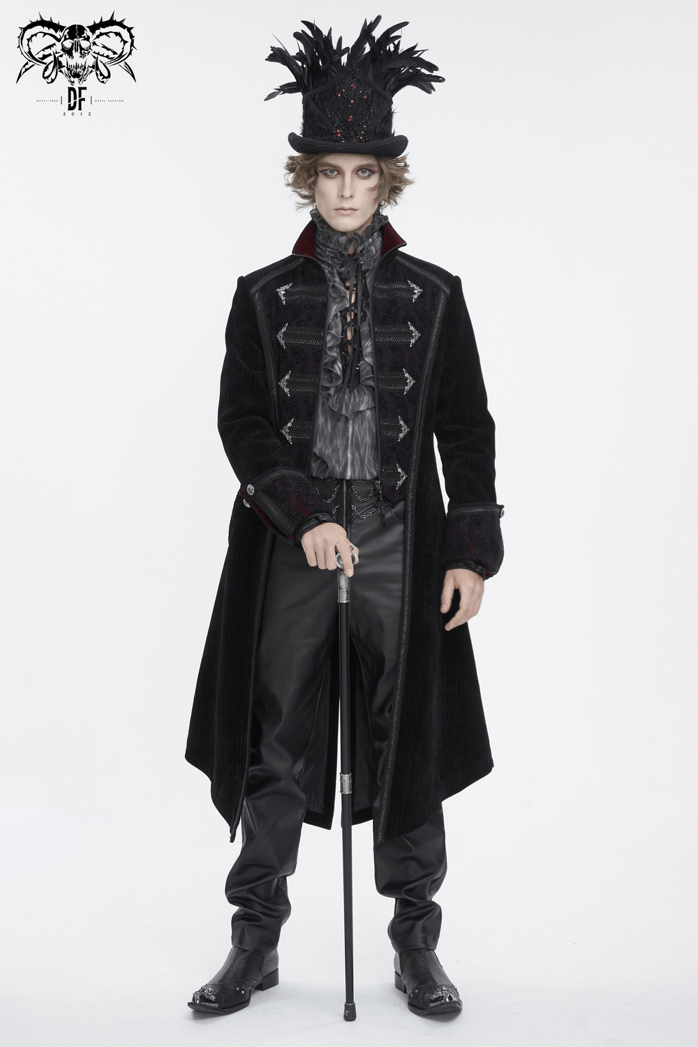 Gothic Velvet Tailcoat for Men with Embroidered Details