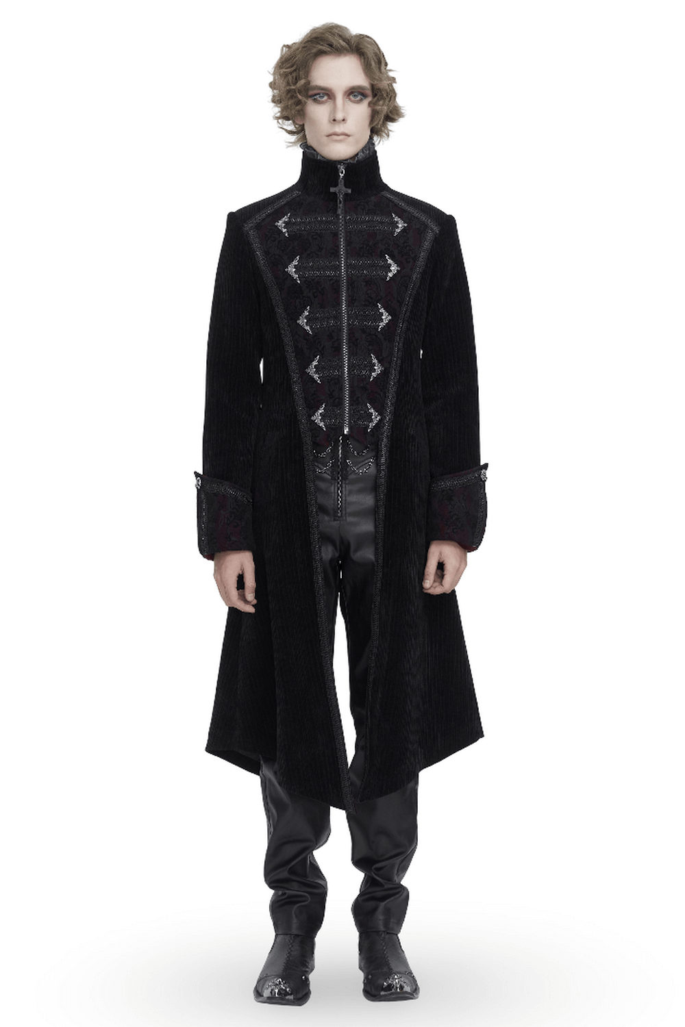 Gothic Velvet Tailcoat for Men with Embroidered Details