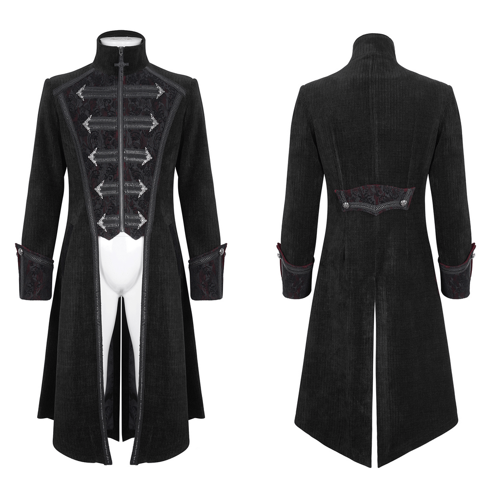 Gothic Velvet Tailcoat for Men with Embroidered Details