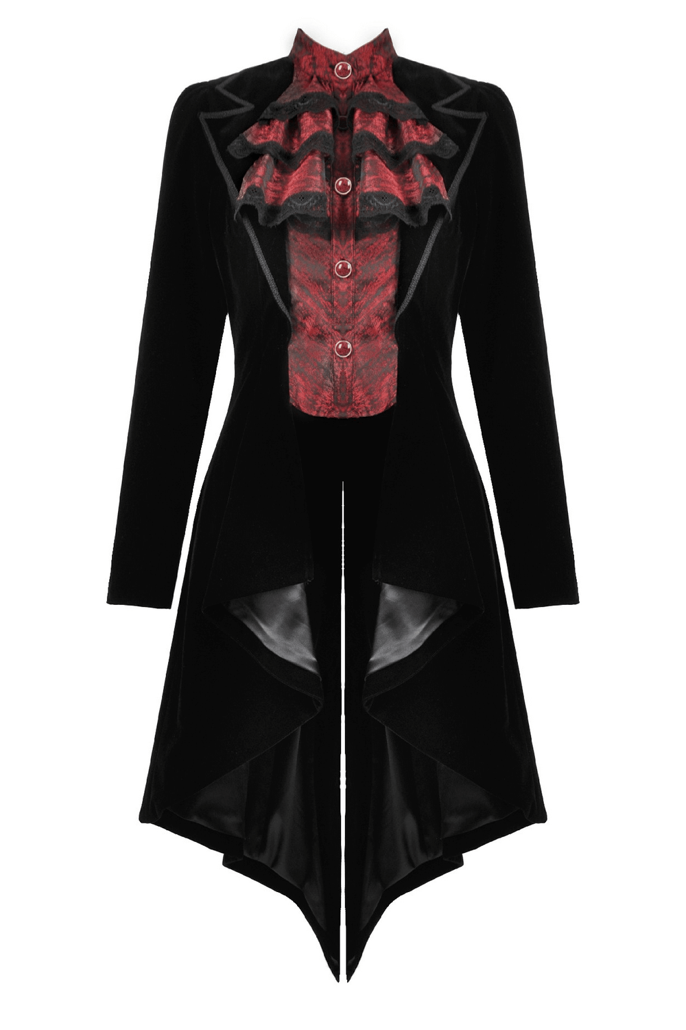 Gothic Velvet Tailcoat with Wine Red Ruffled Shirt Insert