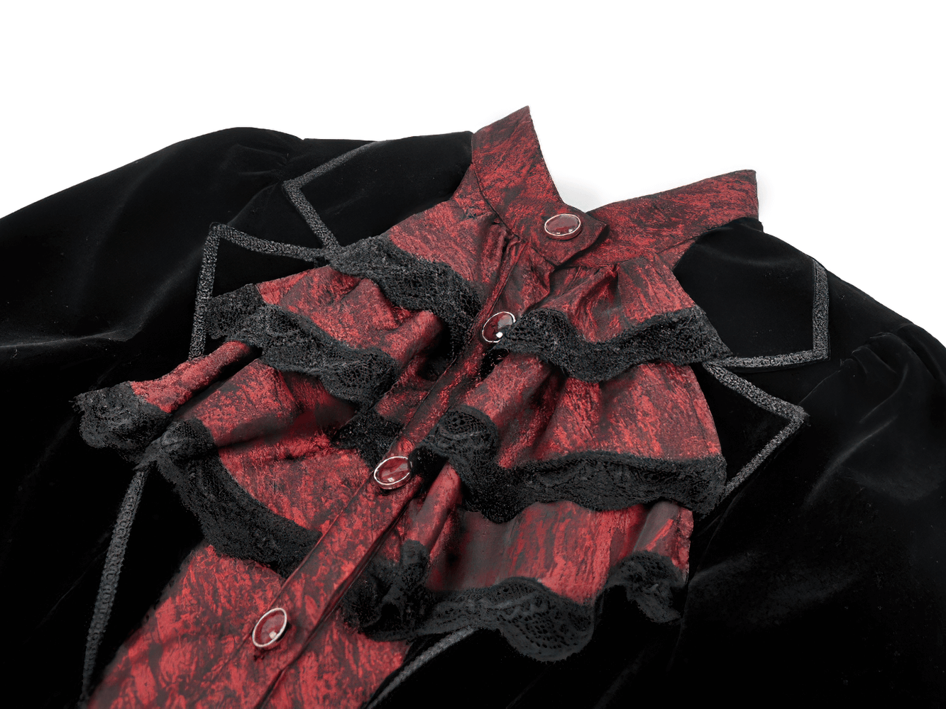 Gothic Velvet Tailcoat with Wine Red Ruffled Shirt Insert