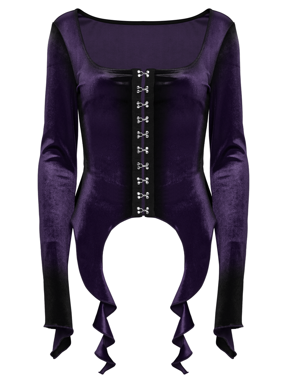 Gothic Velvet Top with Metal Buckles and Dramatic Hem