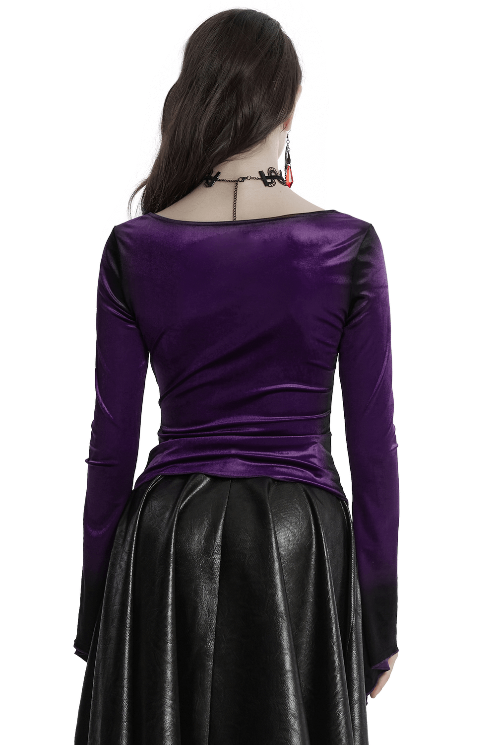 Gothic Velvet Top with Metal Buckles and Dramatic Hem