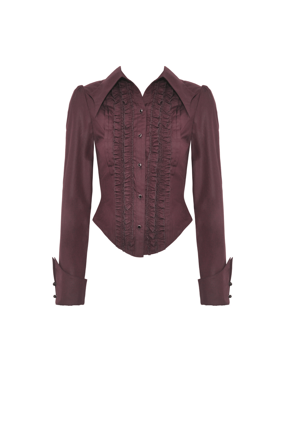 Gothic Victorian Burgundy Ruffled Blouse with Lace Detail