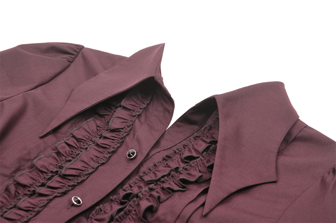 Gothic Victorian Burgundy Ruffled Blouse with Lace Detail