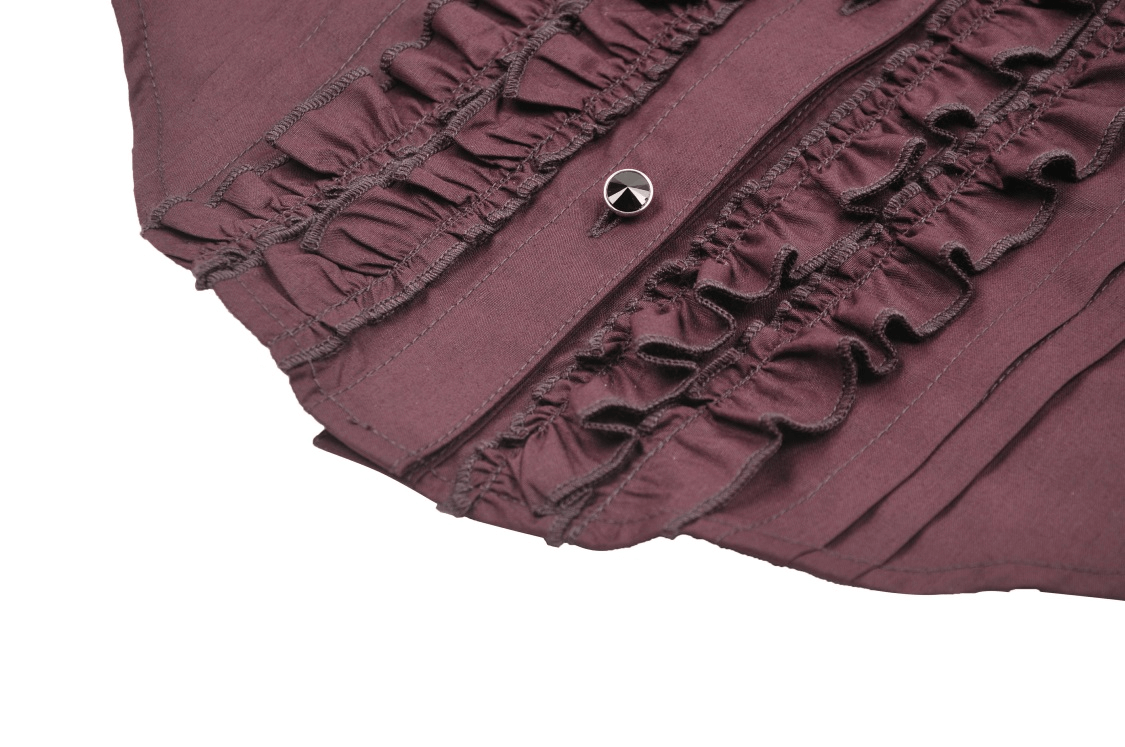 Gothic Victorian Burgundy Ruffled Blouse with Lace Detail