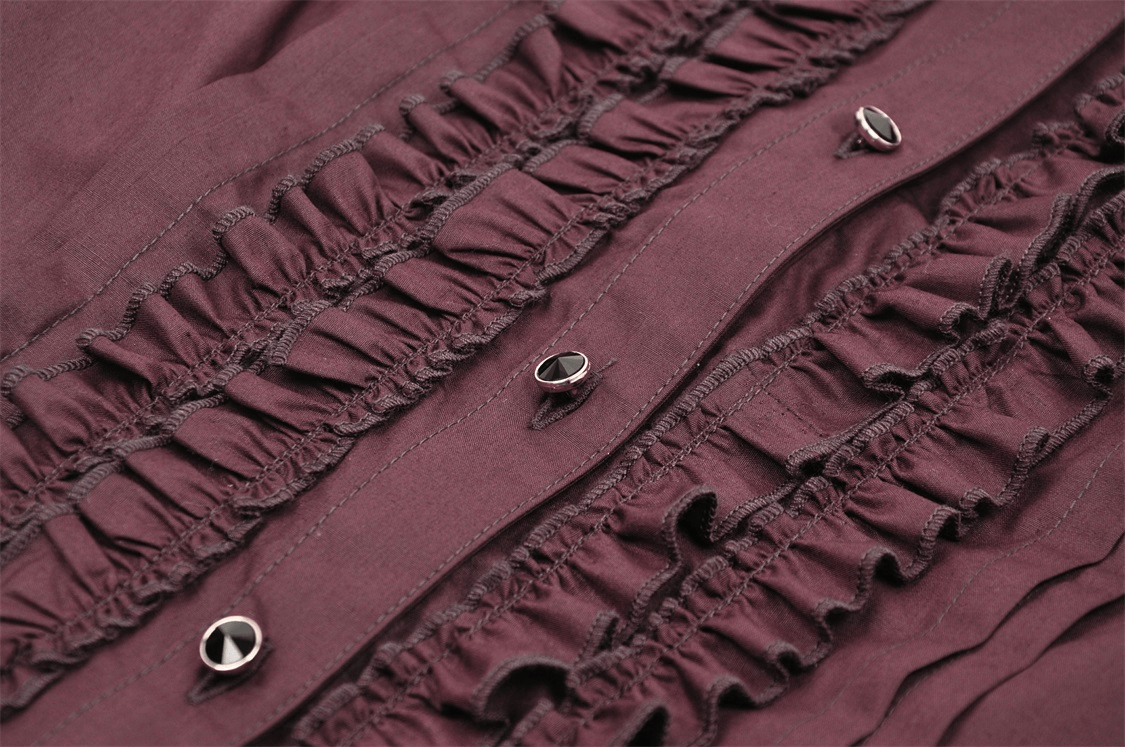 Gothic Victorian Burgundy Ruffled Blouse with Lace Detail