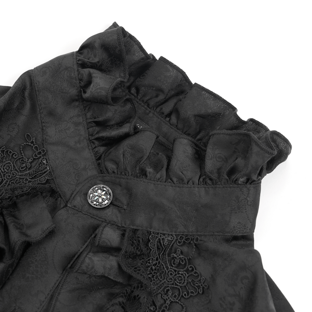 Gothic Victorian High Neck Shirt with Ruffle Front