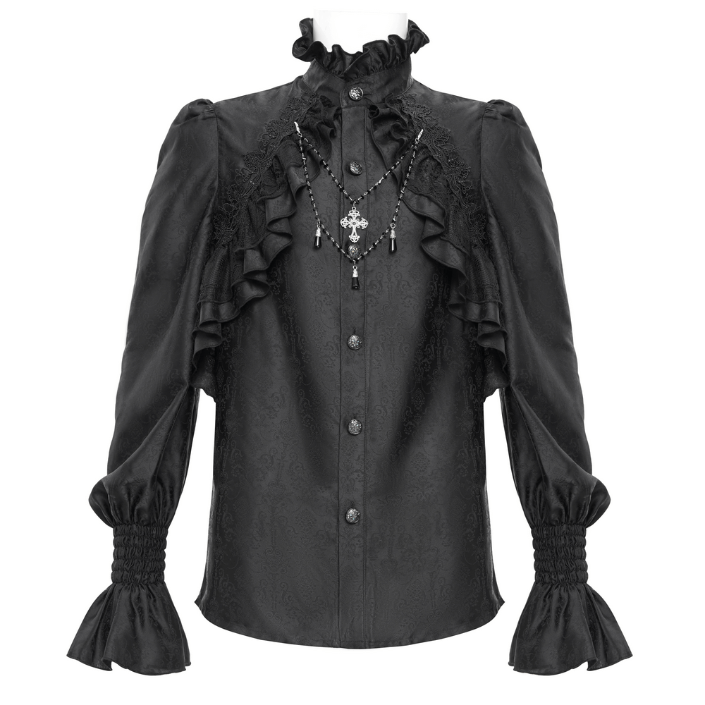 Gothic Victorian High Neck Shirt with Ruffle Front