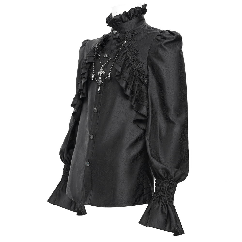 Gothic Victorian High Neck Shirt with Ruffle Front