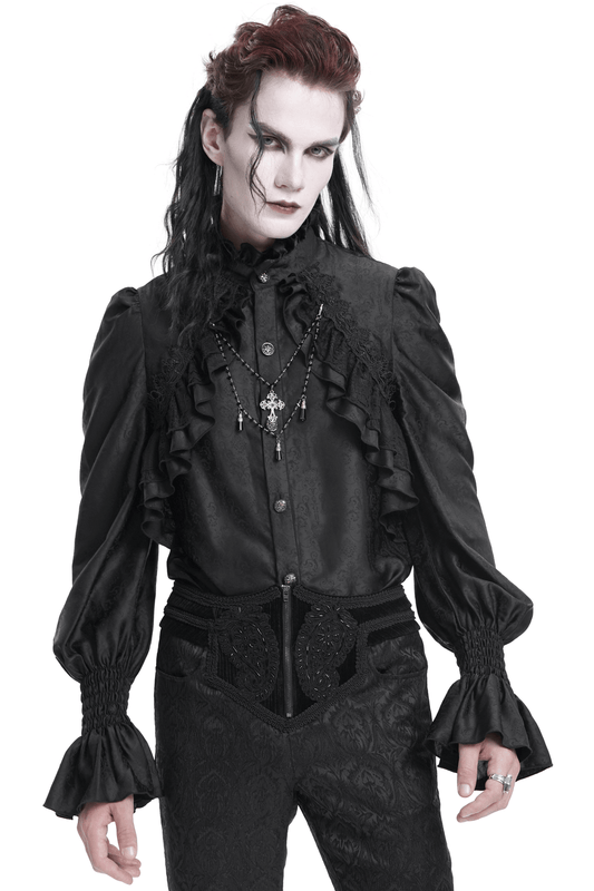 Gothic Victorian High Neck Shirt with Ruffle Front