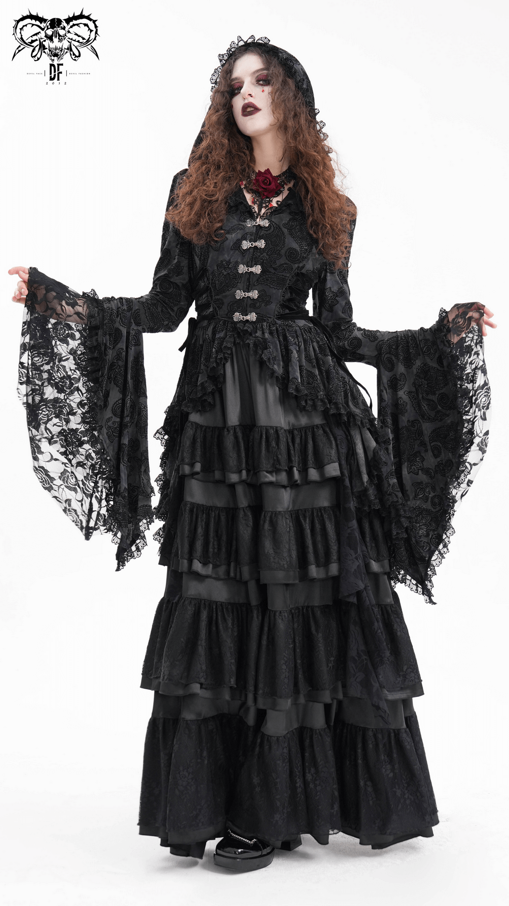 Gothic Victorian Hooded Lace Cape with Asymmetrical Hem