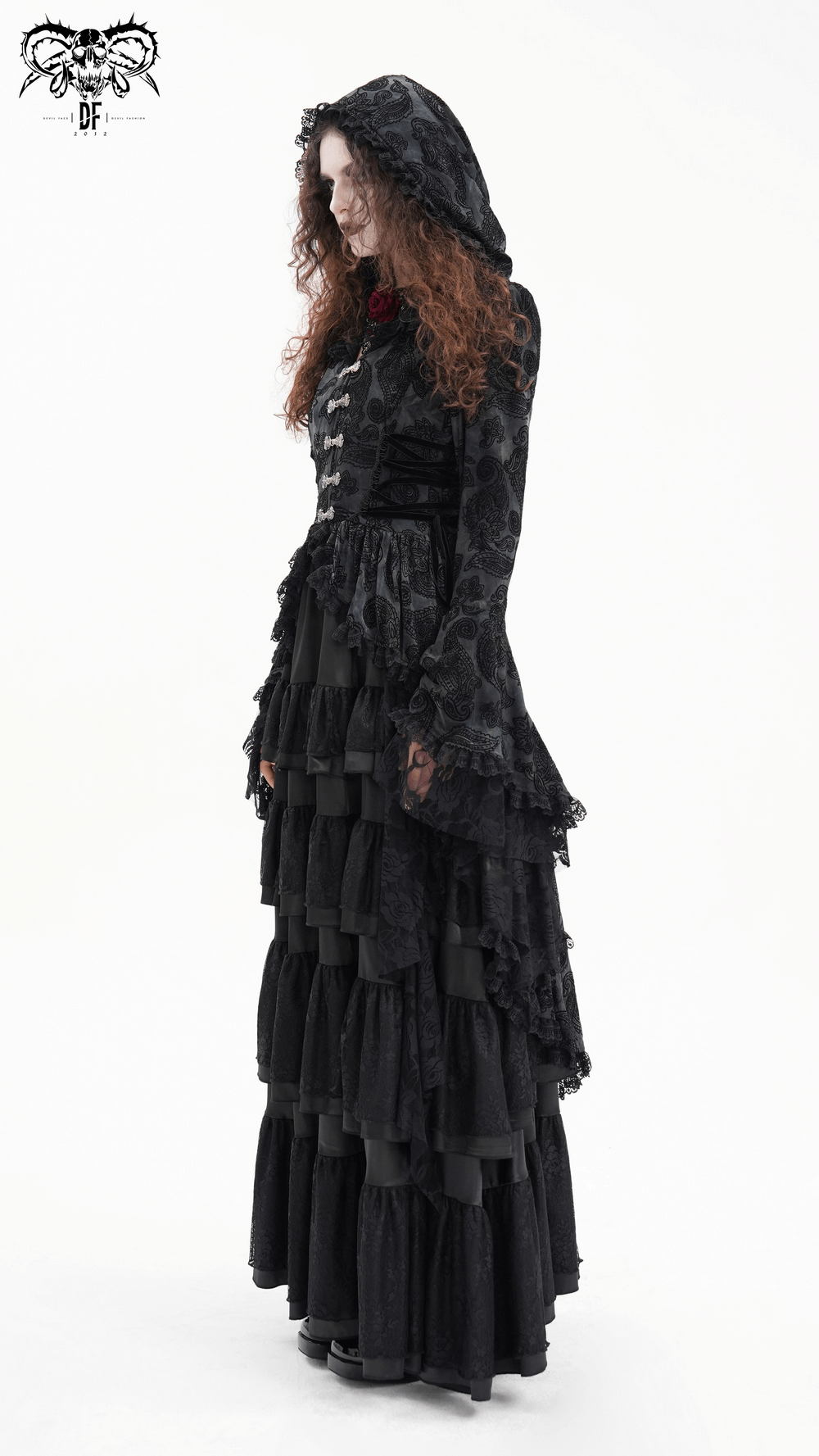 Gothic Victorian Hooded Lace Cape with Asymmetrical Hem